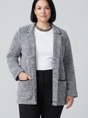 ADDITION ELLE Light Gray & White Open Front Sweater Cardigan size 20
